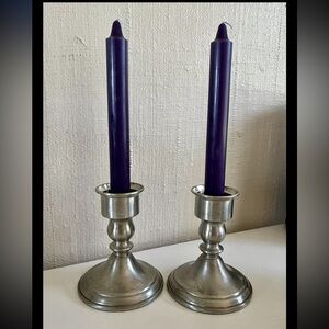 Vintage WEB Pewter Weighted Candlesticks Pair 4.75” Tall Made In Philadelphia